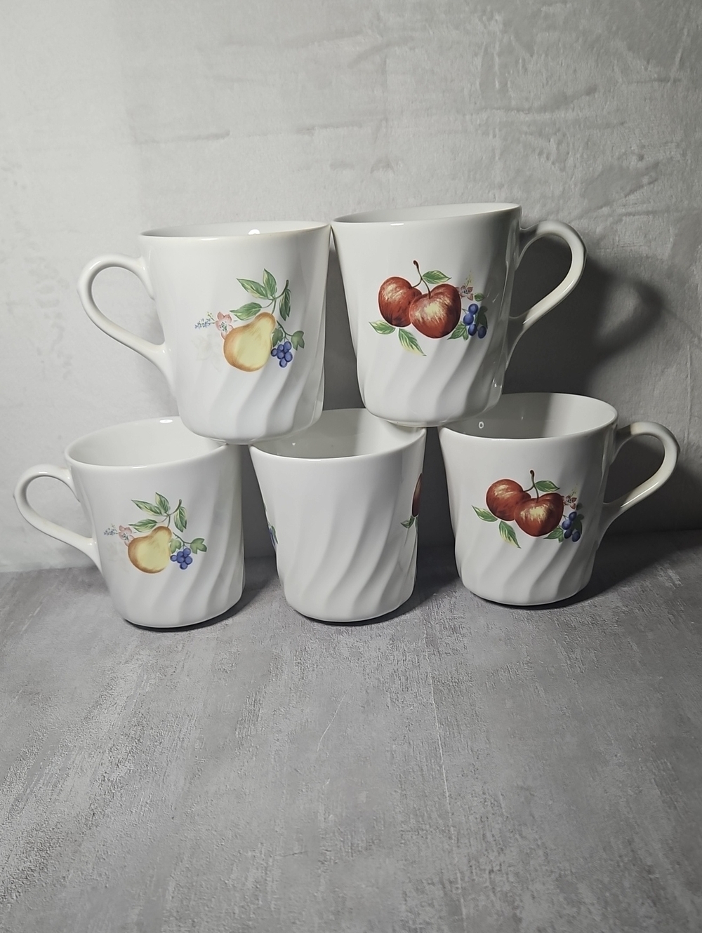 Vintage Corelle Coordinates "Chutney" pattern swirl coffee mugs